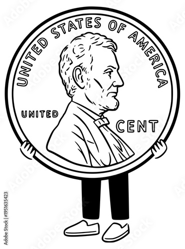 Cartoon giant penny with Lincoln