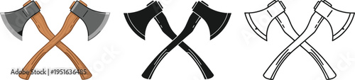 Crossed axes icon set lumberjack tool woodcutter equipment forestry symbol vintage axe illustration isolated vector collection