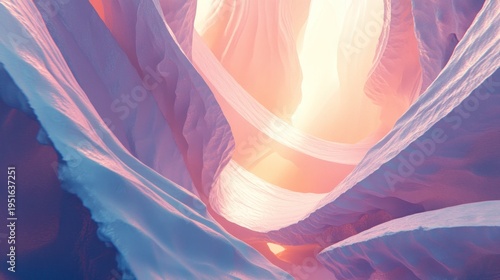 A vibrant, surreal canyon bathed in ethereal light.  Soft pastel hues paint swirling, sculpted rock formations that wind into a radiant center