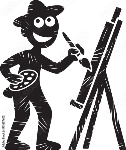 Artist painting on easel, creative person with palette, art studio, inspiration, artistic expression, hobby, talented painter illustration