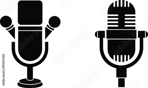 Silhouette of two classic microphones side by side