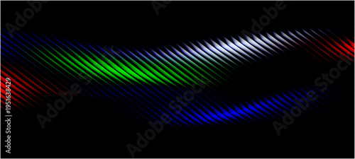 Neon ribbed fractal glass 3d background. Holographic vertical stripe pattern with vibrant purple blue, yellow gradient. Abstract colorful background