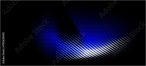 Neon ribbed fractal glass 3d background. Holographic vertical stripe pattern with vibrant purple blue, yellow gradient. Abstract blue background with circles