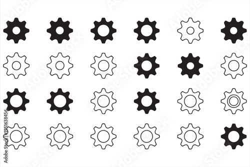 Vector gear icons pack for software settings automation and mechanical process visuals