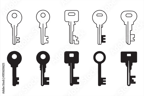 Black and white key symbol set for security systems privacy and access management design