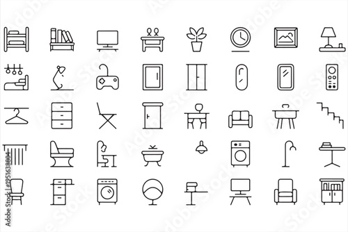 Collection of furniture line icons for living room kitchen bedroom and home decor concepts