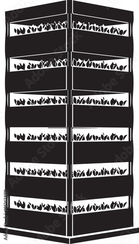 Vector illustration of a tall black filing cabinet with labeled drawers isolated on transparent background