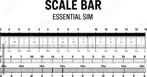 Detailed scale bar ruler illustration for accurate distance measurement, metric calibration tool, engineering and architectural design template with precision markings and layout guide