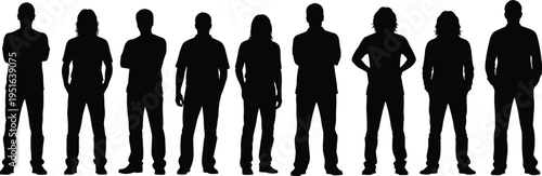 Bild auf Leinwand Diverse black silhouette collection of men standing in casual attire featuring various poses including arms crossed and hands in pockets