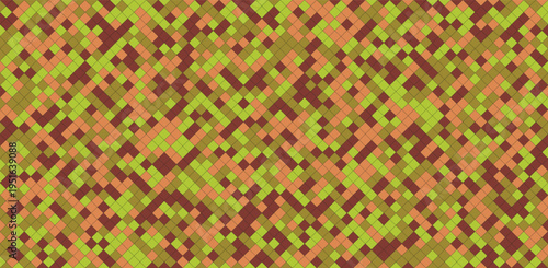 Intricate geometric pattern of interlocking diamond shapes in vibrant lime and maroon hues