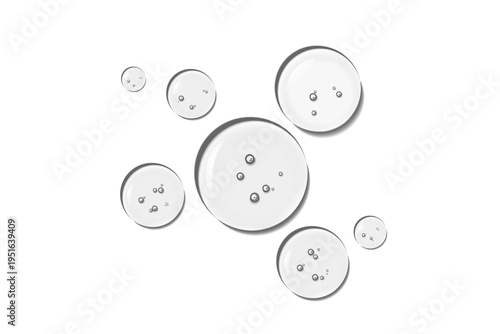 Realistic transparent water or oil droplets, drops on wet clear window surface water-drop with crystal clarity, fresh clear liquid texture, bubbles and moisture design PNG