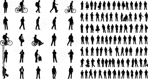 Photos Large collection of diverse people silhouettes walking standing cycling and in wheelchairs isolated black icons for urban lifestyle scene design