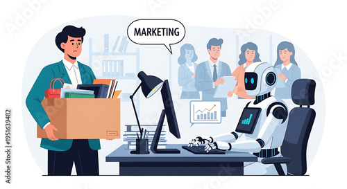 Robot marketing taking over human jobs in business office