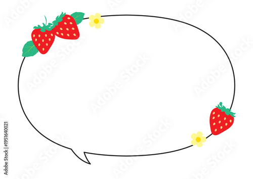 Wallpaper Mural いちごと花の装飾楕円吹き出し かわいい会話フレーム Torontodigital.ca