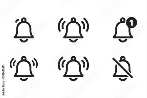 Alert bell icon pack for mobile apps UI notifications and user interface design
