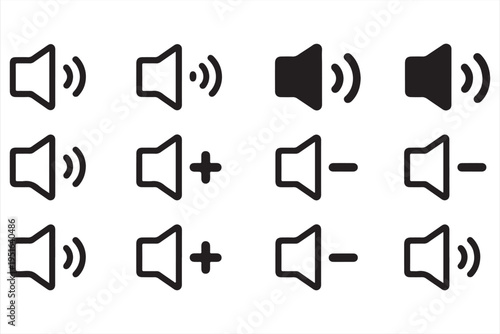 Minimal speaker icons collection for music player apps and sound interface design