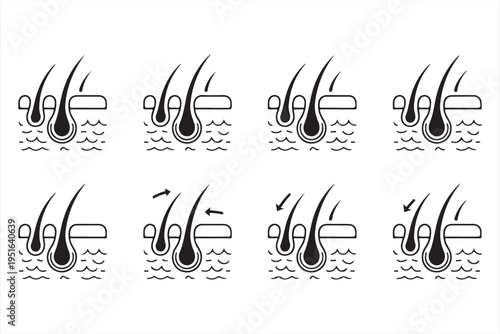 Scalp hair growth icons collection for treatment therapy and cosmetic care concepts