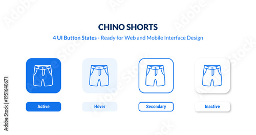 chino shorts UI button states set. Outline icon kit from clothes collection. Thin linear chino shorts, fashion, pants editable vector. Line vector chino shorts sign for web and mobile interface