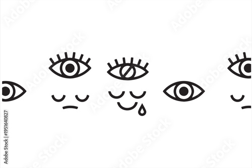Eye icon set with vision and emotion symbols for healthcare and ophthalmology design