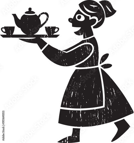 Woman serving tea on a tray, waitress, hostess, hospitality, food and drink, cafe, restaurant, service industry