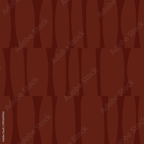 Seamless mid-century modern geometric pattern featuring curved abstract pillars in terracotta brown. Minimalist retro vector background for textile, wallpaper, home decor, and vintage branding design.