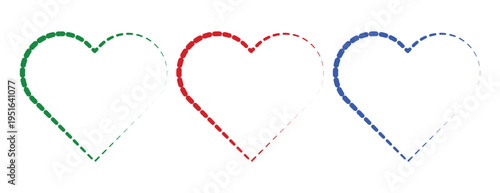 Dotted and solid heart outlines, heart shaped border elements, simple design symbols