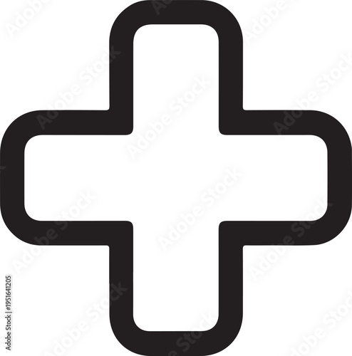 Medical Cross Icon Simple Healthcare Symbol Graphic, Minimal line icon of a medical cross symbol representing healthcare, first aid, emergency services, and medical assistance in a clean design.