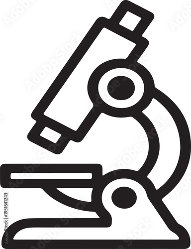 Microscope Icon Simple Laboratory Science Equipment Graphic, Minimal line icon of a microscope representing scientific research, laboratory testing, education, and medical analysis in a clean modern d