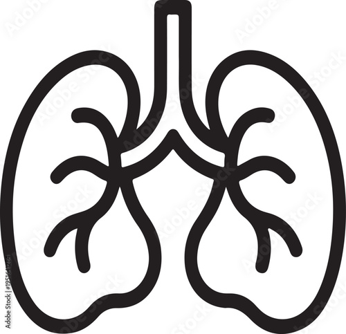 Lungs Icon Simple Respiratory System Medical Graphic, Minimal line icon of human lungs representing respiratory system, breathing, pulmonary health, and medical anatomy in a clean modern design.