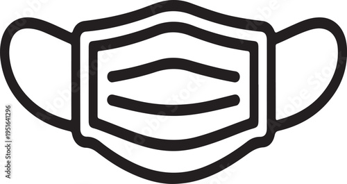 Face Mask Icon Simple Medical Protection Graphic, Minimal line icon of a face mask representing health protection, hygiene, infection prevention, and medical safety in a clean modern design.