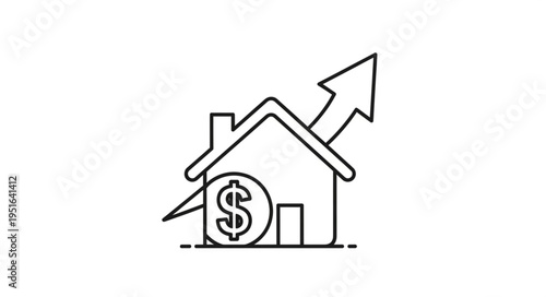 An illustration of a house with a dollar sign and an upward arrow, representing real estate investment.