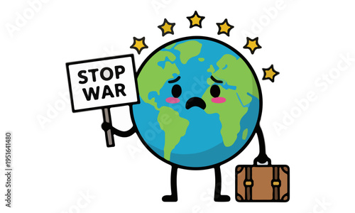 Cartoon Earth Character Holding Sign.