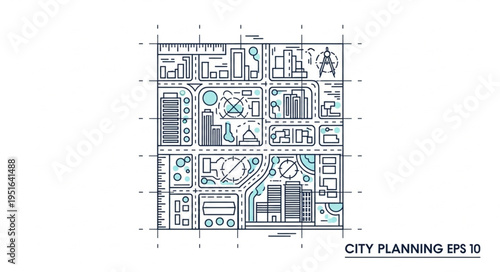 Intricate illustration of a city plan, showcasing urban design and infrastructure details.