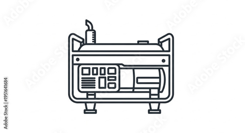 Line drawing of a portable generator, showing its control panel, exhaust, and frame.