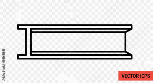 Black and white outline of an I-beam steel structural component, isolated.