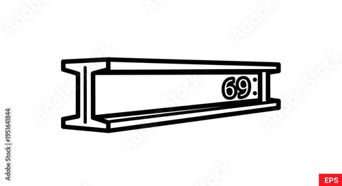 Black and white illustration of an I-beam steel construction element with the number 69.