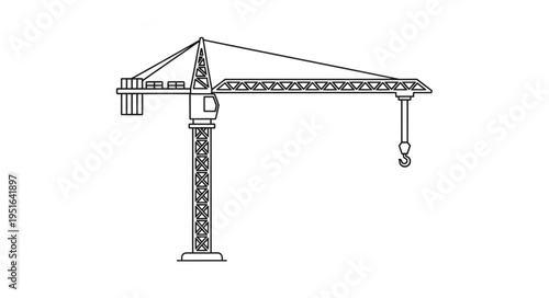 A detailed illustration of a construction crane, showcasing its structural components and design.