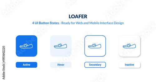 loafer UI button states set. Outline icon kit from clothes collection. Thin linear loafer, clothing, style editable vector. Line vector loafer sign for web and mobile interface