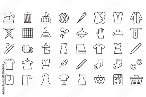 Sewing tools and fashion icons collection for textile production and apparel design