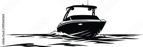 Motorboat silhouette vector illustration design graphic, water sports travel adventure lifestyle art concept, black and white decorative creative collection