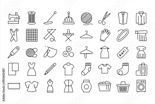 Clothing and sewing icon collection for apparel production and tailoring work