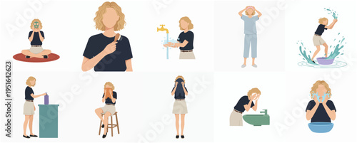 Minimalist Woman Daily Routine Illustration Set Simple and Clean Presentation