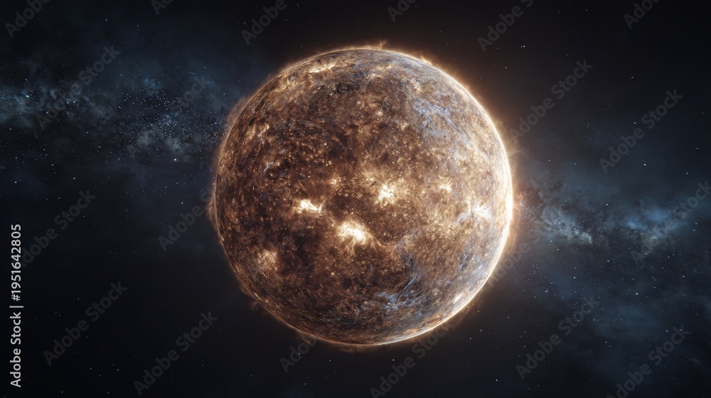 Fototapeta premium A spectacular illustration of a luminous star in the cosmos, emitting light and vigor, encircled by cosmic darkness and faint blue tones