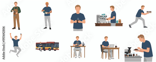 Flat Style Diverse Men Doing Various Activities and Professions Set