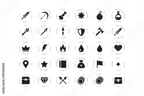 Fantasy adventure icons set for gaming interface medieval and magical concepts