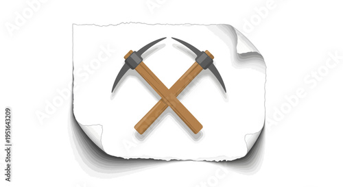 Crossed Pickaxes on a White Sheet of Paper.