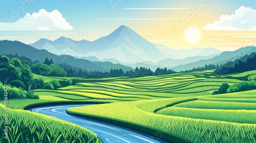 Sunrise scenery map of mountain terraces