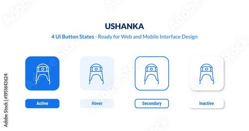 ushanka UI button states set. Outline icon kit from clothes collection. Thin linear ushanka, hat, russian editable vector. Line vector ushanka sign for web and mobile interface