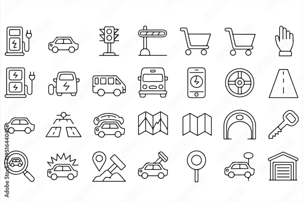 Fototapeta premium Collection of car and navigation icons for transport mobility and GPS interface design