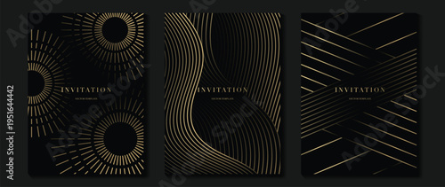 Art deco wedding invitation card vector. Luxury classic antique cards design for VIP invite, Gatsby invitation gold, Fancy party event, Save the date card and Thank you card. Vector illustration